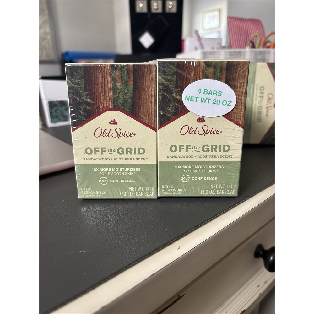 Old Spice Off The Grid Sandalwood Aloe‎ Vera Bar Soap 4 Pack 20oz Total NEW